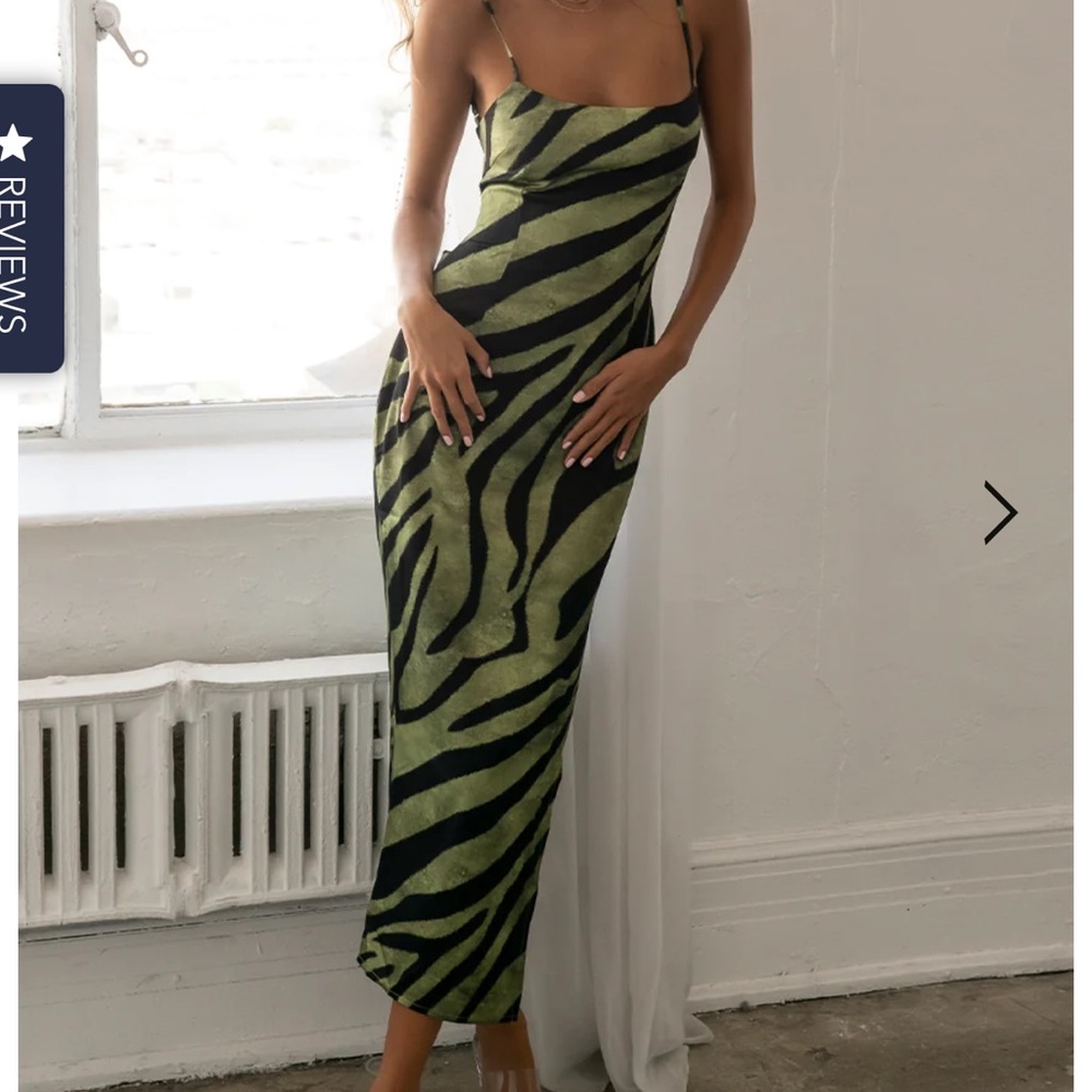 SHOP JAUS GREEN ZEBRA MIDI DRESS
